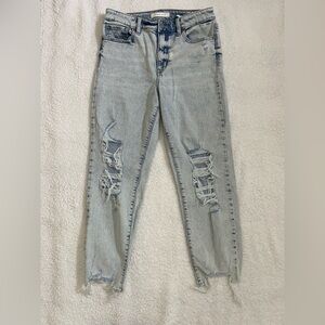 Eunina ‘Tobi’ Super High Rise Distressed Light Wash Cropped Mom Jean